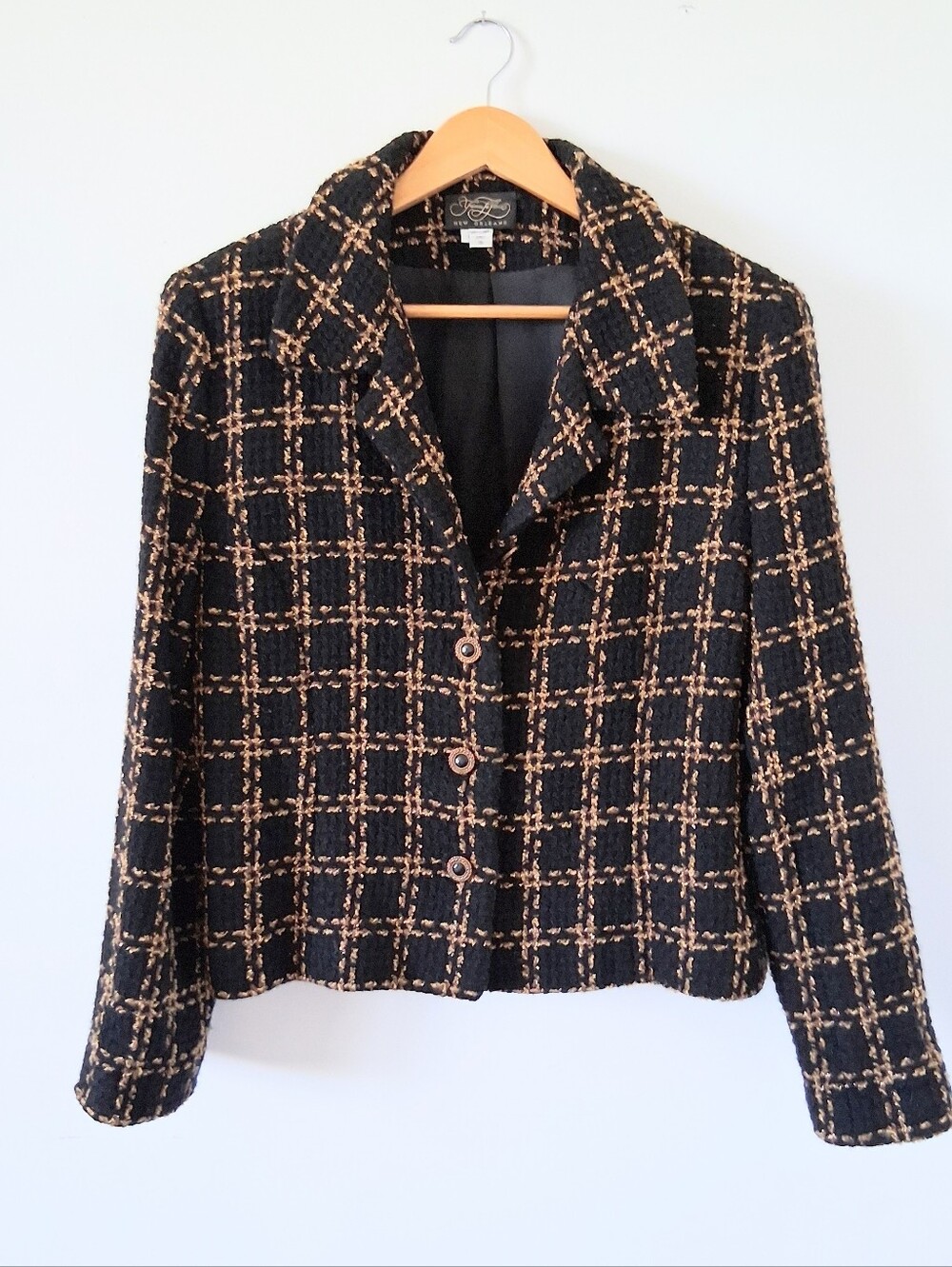 Yvonne La Fleur Silk Tweed Blazer Black and Gold Large New Orleans Classic